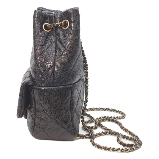 CHANEL AS5100 Black Caviar Skin Vintage Gold Hardware Matelasse Chain Backpack