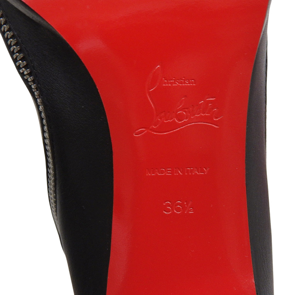 Christian Louboutin CL ZIP BOOTY D-Logo Zipper Zip Leather Ankle Boots Women's Black 36 1/2 Shoes