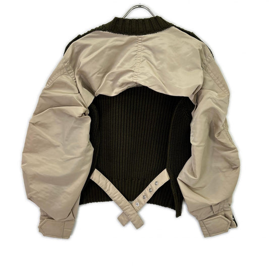 sacai サカイ 22SS 22-06074 オリーブ×ベージュ MA-1ドッキング ニットプルオーバー トップス