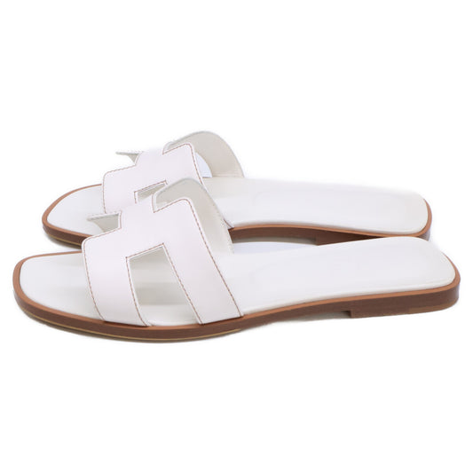 HERMES 【Excellent Condition】H021056Z Oran H-motif Box Calf Flat Sandals Shoes