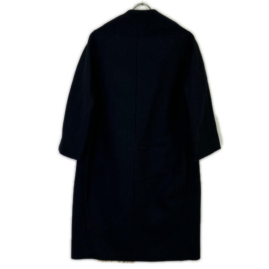 DRIES VAN NOTEN ドリスヴァンノッテン ブラック ウール混 レオパードファーライニング ノーカラーロングコート コート