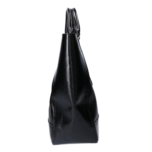 BURBERRY Black Patent Leather Gold Hardware Large Tote Bag