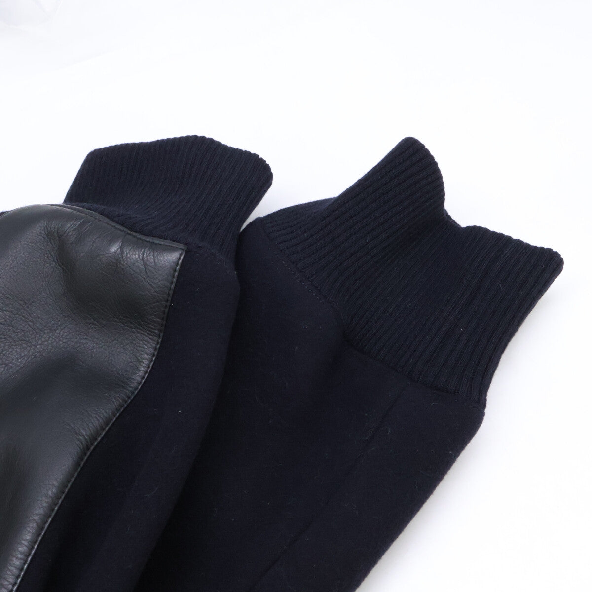 Wool Calfskin Detail Stand Collar Leather Combination Blouson/Jacket Jacket 58 Men's