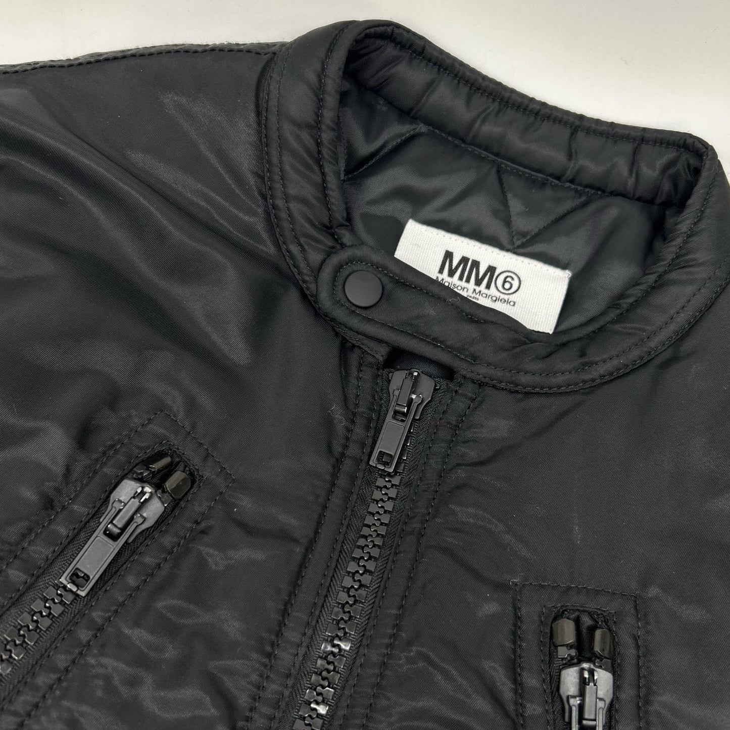 MM6 エムエムシックス S62AN0013 ブラック ナイロン 5ZIP 八の字 パデットライダースジャケット ジャケット
