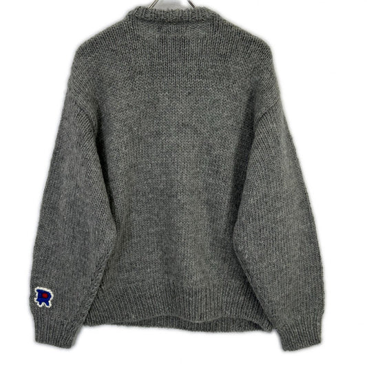 RICE NINE TEN HKN-SW Grey 3-layer Embroidery HAND KNITTING SWEATSHIRT Top