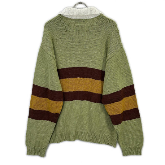 RICE NINE TEN HKN-RUG Tea Green HAND KNITTING RUGBY SHIRT Top