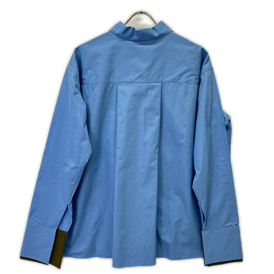 LOEWE 24AW S359Y05XBY Light blue x Khaki Cotton Anagram Embroidery Layered Design Turn-Up Shirt Top