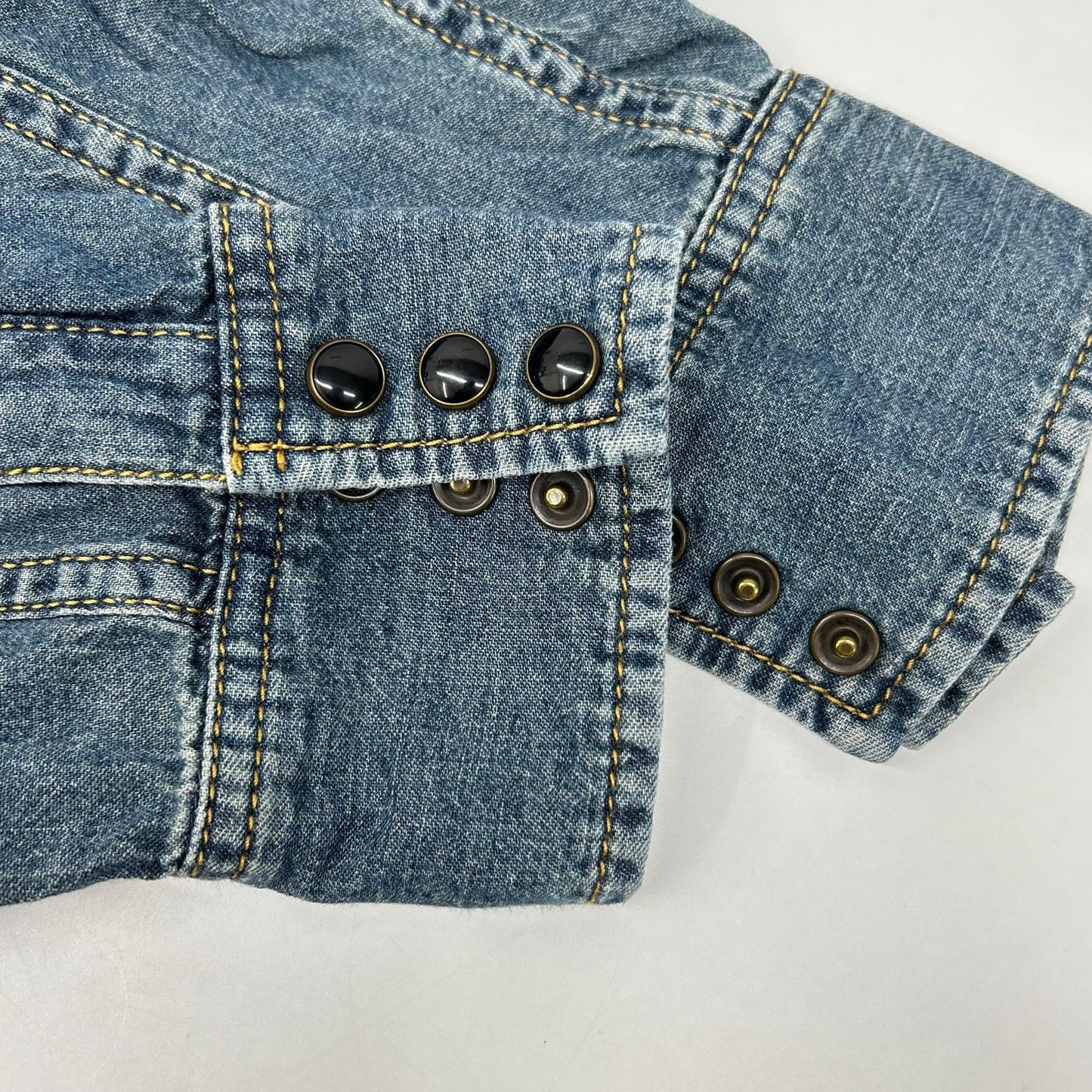 SAINT LAURENT PARIS Saint Laurent Paris 597059 Y880U Washed Blue Cotton Onyx Snap Button Denim Western Shirt Top