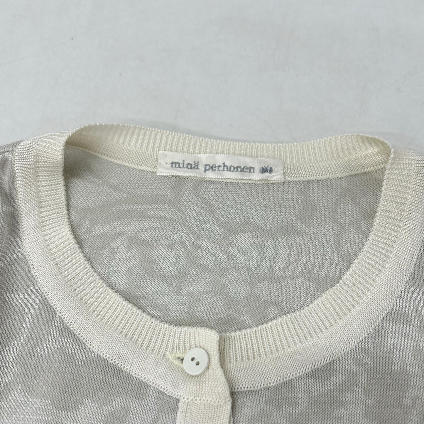 aes8073 26SS White Silk Cotton Shadow Knit Cardigan Tops 40-42 Women's
