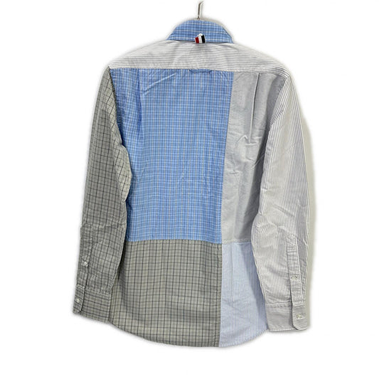 THOM BROWNE 汤姆布朗 MWL320A-07147480 浅蓝色 拼色长袖纽扣衬衫 上衣