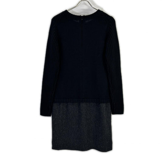 Black x Charcoal Long Sleeve Cable Knit Tight Dress - Dresses 11 Women's