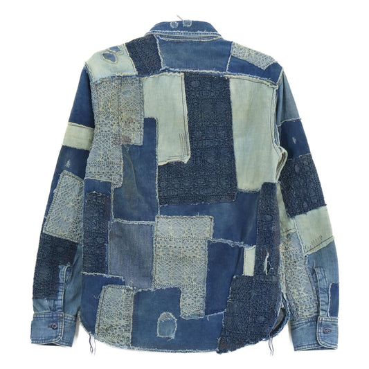 RRL Double RL New Unused MNRRWOV16820365 Patchwork Distressed Vintage Metal Buttons Indigo-Dyed HERCULES WORK SHIRT Tops