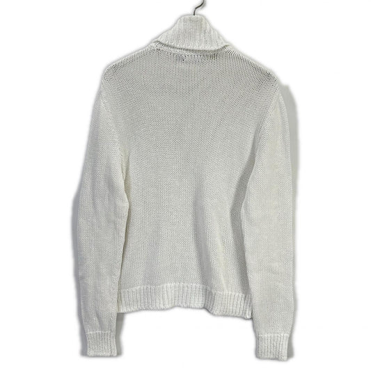 Ralph Lauren Purple Label KR-PU-LM-5101 Made in Italy White Cotton Turtleneck Mesh Knit Pullover Top