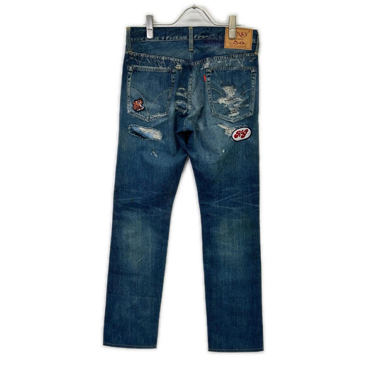 HYSTERIC GLAMOUR ヒステリックグラマー 02191AP06 ブルー ダメージ デニム転写パンツ ボトムス
