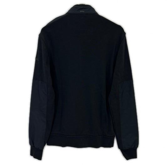 HERNO JC002UL-50017 Laminar Black Cotton x Nylon Paneled Zip Sweatshirt Jacket Tops