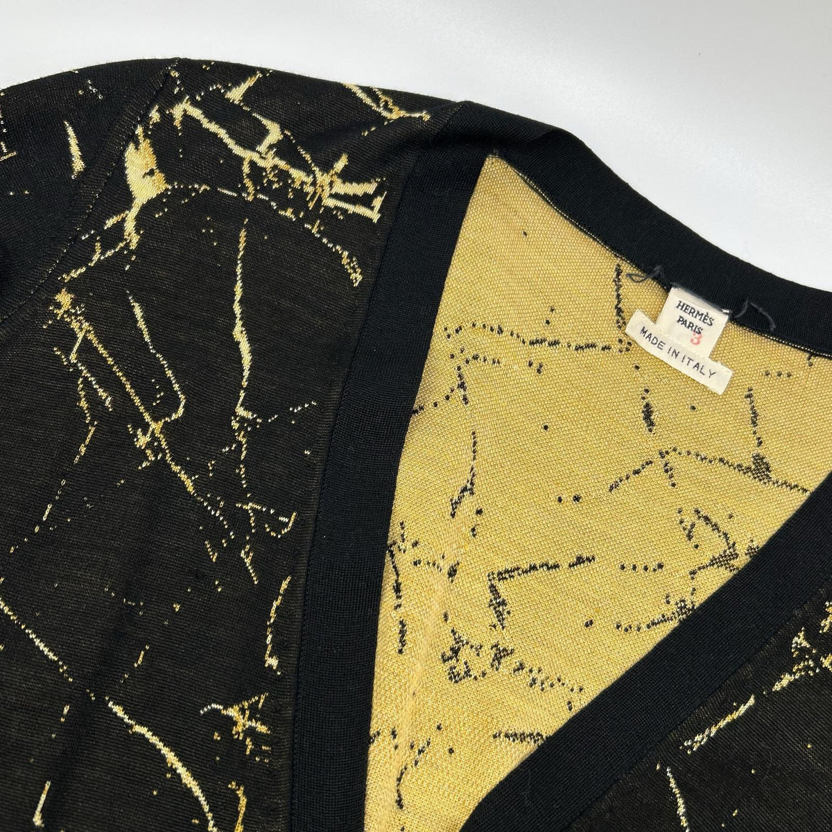 HERMES by Lemaire Black x Yellow 100% Silk Ring Sleeve Cardigan Top