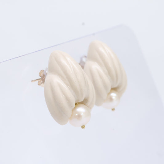 PLANT/PLANT プラントプラント 【美品】K10 Pearl bud Porcelain Earrings 淡水パール 蕾デザイン 白磁 ピアス
