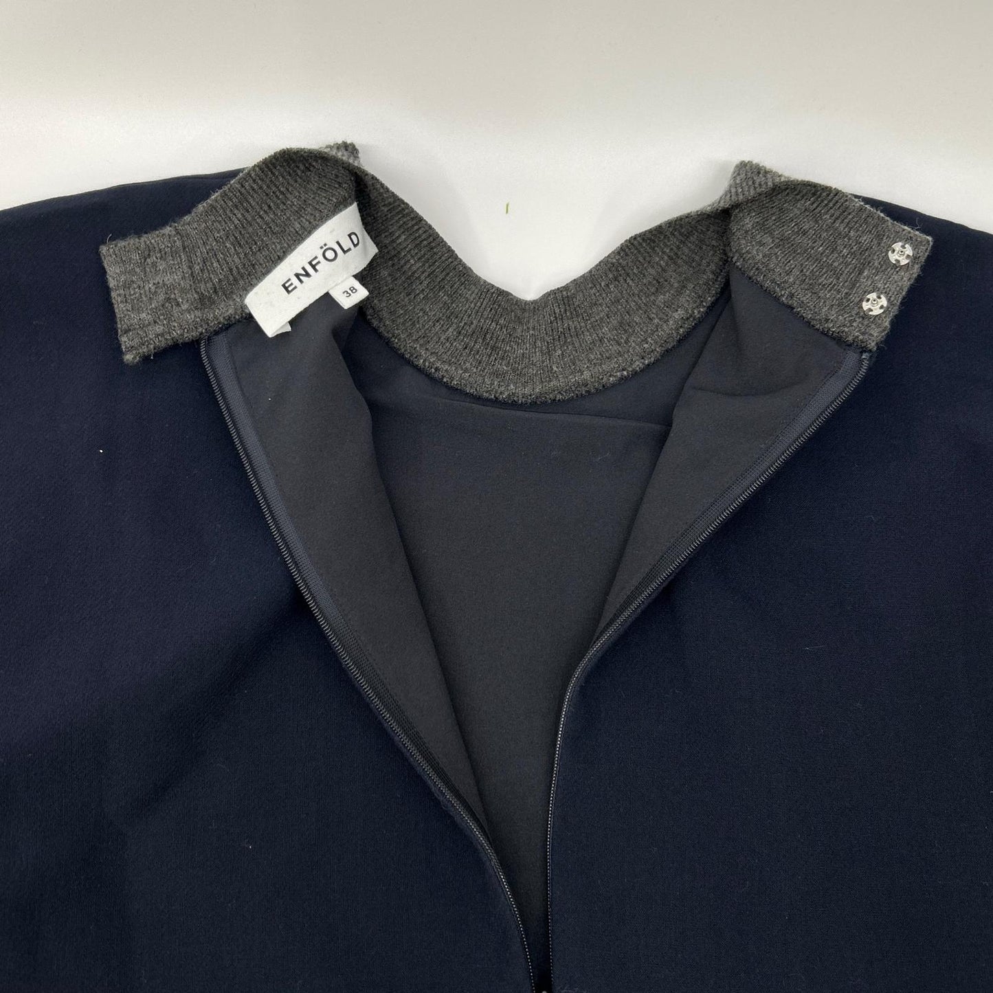 ENFOLD エンフォルド 300GA230-1400 ネイビー×グレー KNIT-LAYERED PULLOVER トップス