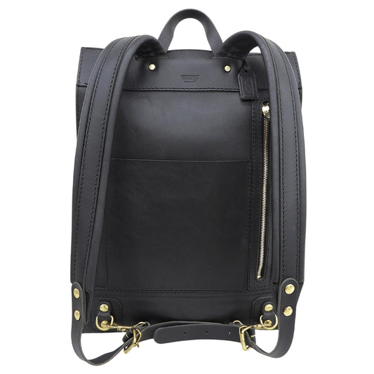 HERZ Leather Rolltop Backpack Rucksack Daypack Men's Black R-19
