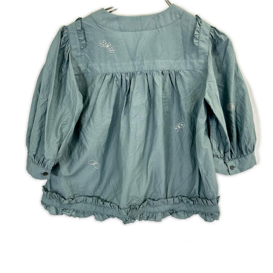 23SS abs1258 Blue Cotton-Silk Embroidered Blouse Top 36 Women's
