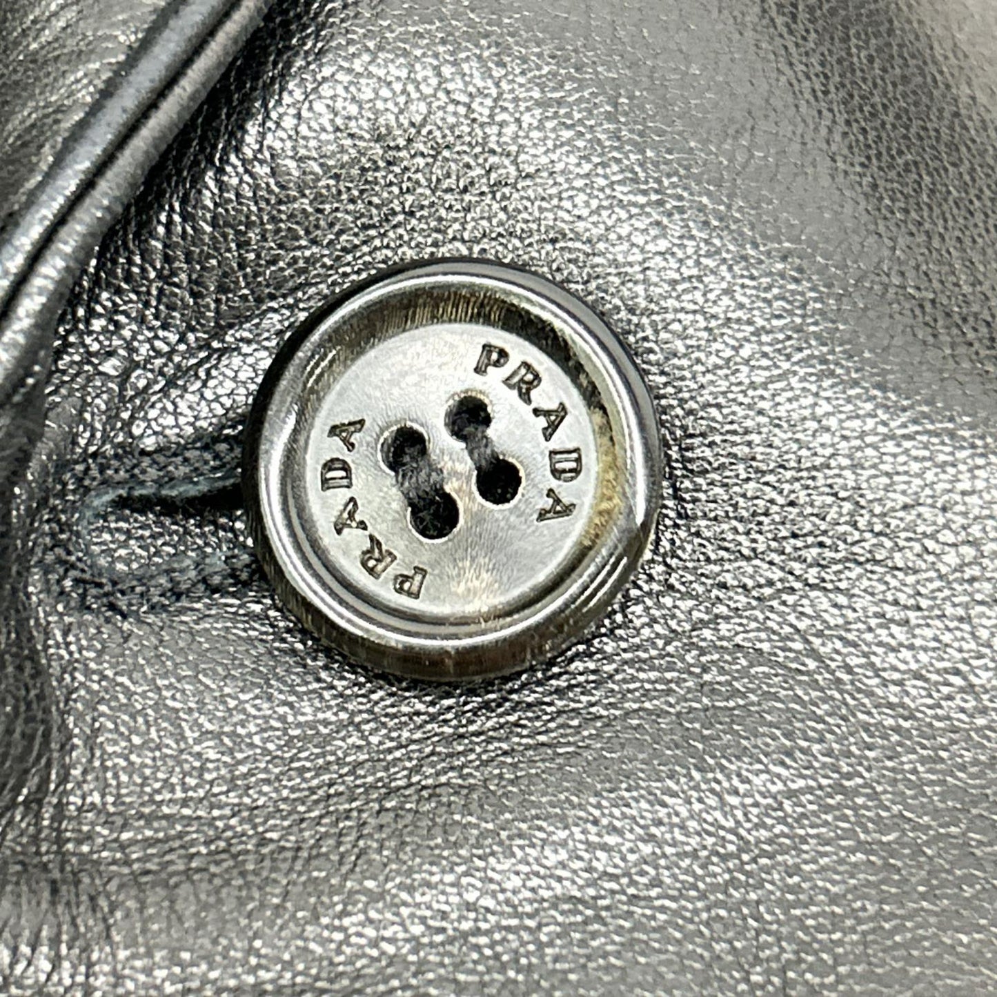 PRADA 普拉达 黑色 皮革 中开衩 双扣 西装夹克 外套