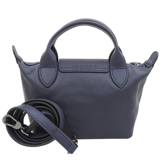 Longchamp ロンシャン 新品同様 PLIAGE CUIR プリアージュキュイールXS オールレザー 2WAY ハンドバッグ レディース ネイビー ハンドバッグ