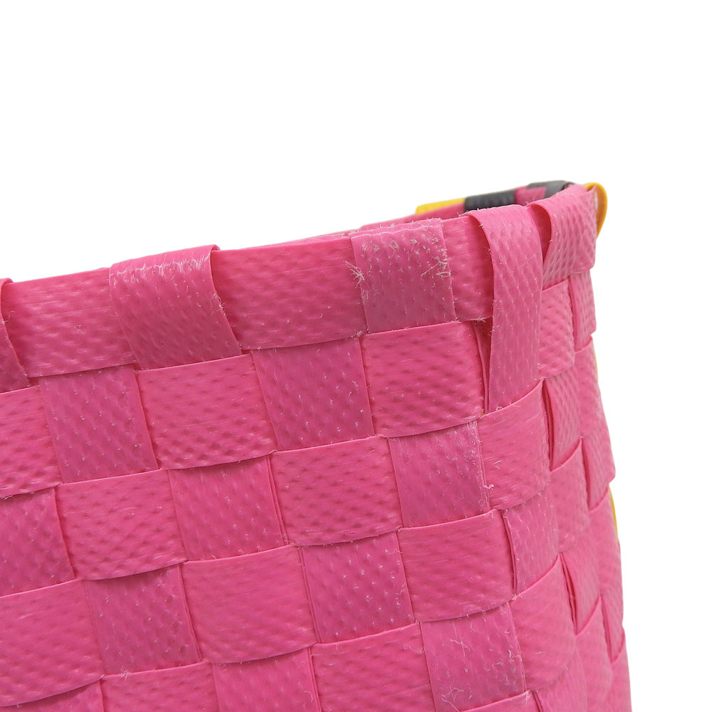 Marni Flower Café leather logo basket tote bag, women's pink × black × yellow × white