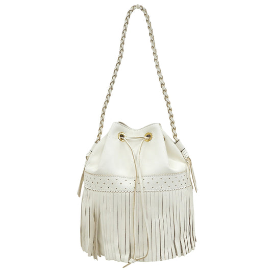 J&MDavidson ジェイアンドエムデヴィッドソン FRINGE CARNIVAL フリンジカーニバル ナッパレザー 巾着ショルダーバッグ ホワイト ショルダーバッグ