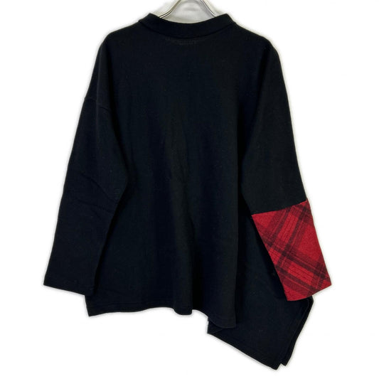 yohjiyamamoto ヨウジヤマモト FX-T45-173 ブラック ウール チェック切替 変形ニットプルオーバー トップス