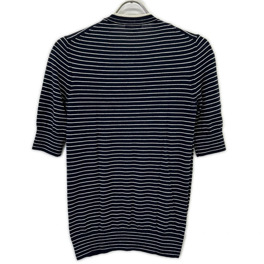 Loro Piana FAL6249 navy × white striped cashmere/silk half-sleeve knit top