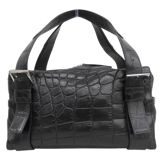 BEAUGRAND ボーグラン 美品 JRA ソフトクロコダイル パスケース付き ボストンバッグ ハンドバッグ レディース ブラック ハンドバッグ