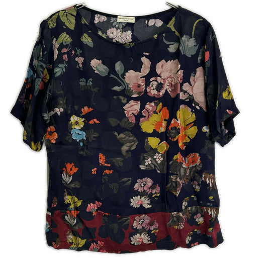 DRIES VAN NOTEN ドリスヴァンノッテン ネイビー フローラルプリント ビスコース ショートスリーブトップス トップス