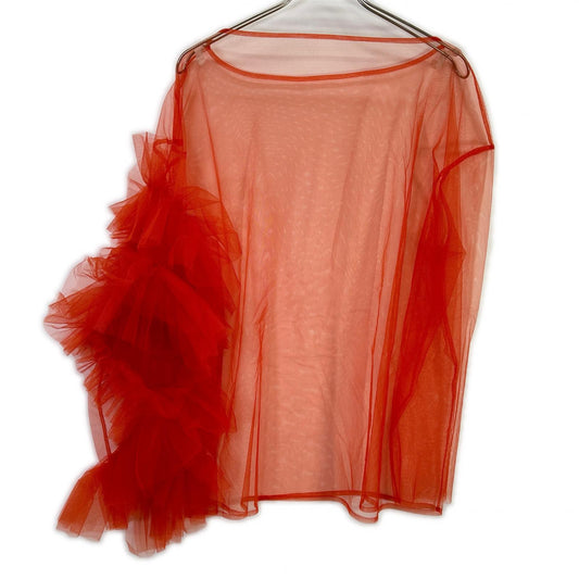 MARGE Marge 1006-0102-313 Orange Tulle Asymmetric Decorative Pullover Tulle Top