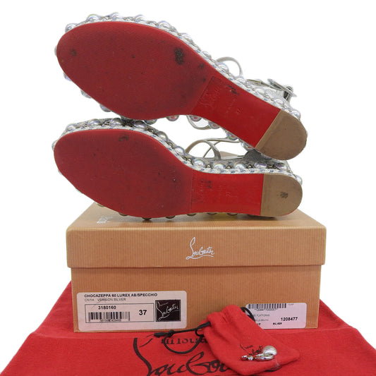 CHRISTIAN LOUBOUTIN クリスチャンルブタン CHOCAZEPPA グリッターシルバー パールデザイン アンクルストラップ サンダル 37 3180160 シューズ