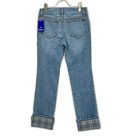 Burberry Blue Label Burberry Blue Label FQ554-125 Light Blue Cotton Check Roll-Up Denim Pants Bottoms