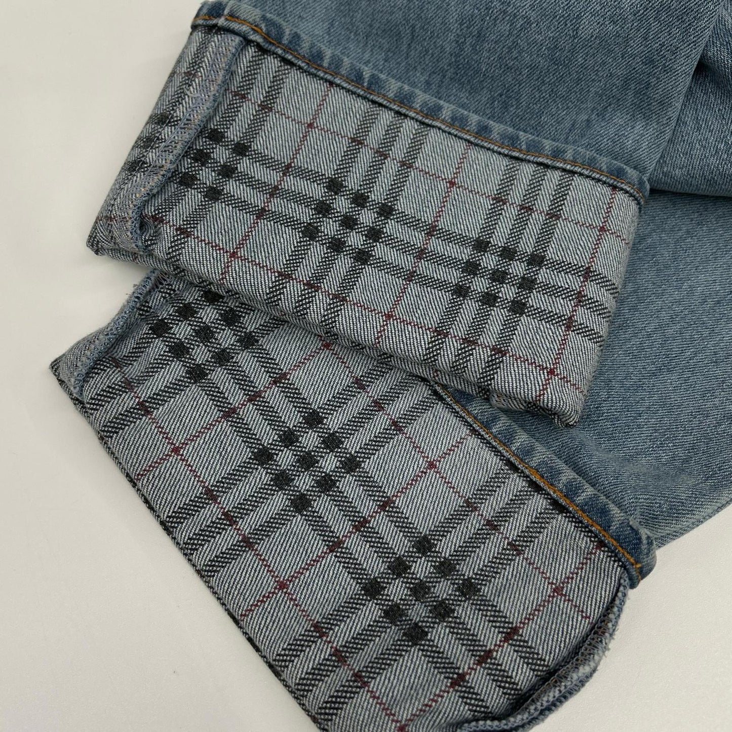 Burberry Blue Label バーバリーブルーレーベル FQ554-125 ライトブルー コットン チェック柄 ロールアップデニムパンツ ボトムス