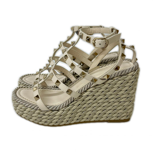 Valentino Garavani ヴァレンティノガラヴァーニ 【美品】ロックスタッズ ラミネート ナッパレザー ウェッジソール サンダル シューズ