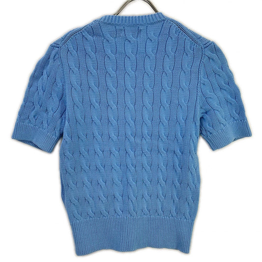 POLO RALPH LAUREN ポロ ラルフローレン 0200012627 ライトブルー コットン ポニー刺繍 ショートスリーブケーブルニットカーディガン トップス