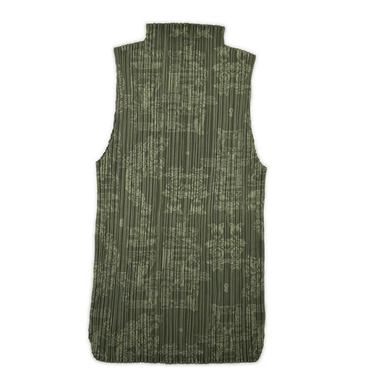 【SALE】 PLEATS PLEASE プリーツプリーズ PP41-JK721 グリーン チャイニーズ柄モックネックノースリーブトップス トップス
