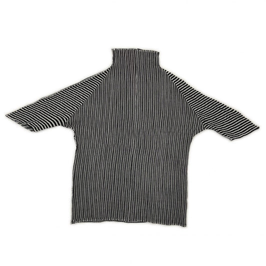 PLEATS PLEASE プリーツプリーズ PP16-FJ211 ブラック ストライプ切替モックネックショートスリーブカットソー トップス