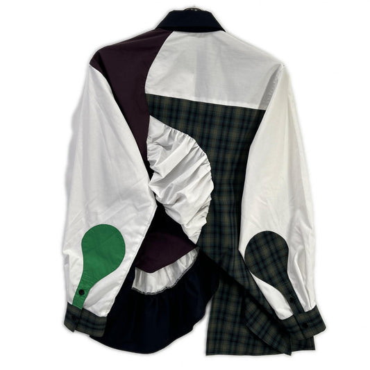 ENFOLD エンフォルド 24AW 300HA730-1630 ホワイト コットン混 チェックミックス ドッキングロングスリーブデザインシャツ トップス