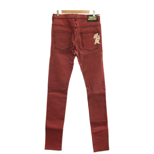 GUCCI グッチ 544678 レッド×ブラック ストライプ ピッグパッチ デニムパンツ ボトムス