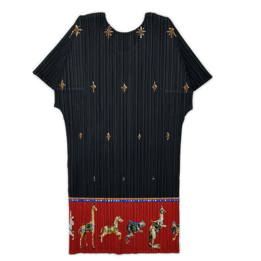【SALE】 PLEATS PLEASE プリーツプリーズ PP43-JG771 ブラック メリーゴーランド アニマルプリント 半袖カットソー トップス