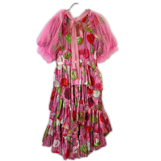 VIVIANO Viviano 24SS VS-SS24-D04 pink anthurium-pattern tiered dress