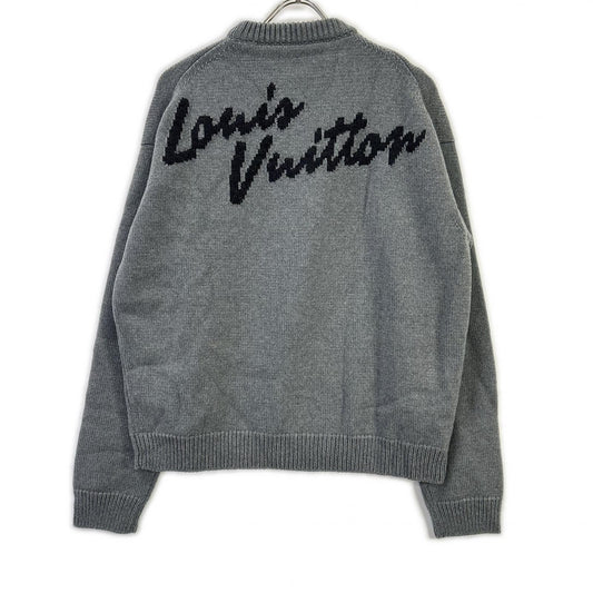 LOUIS VUITTON ルイヴィトン RM192 GVH HHN99W 19AW グレー ウール100 Embellished Globe Intarsia グローバルスタッズ バックロゴクルーネックニット トップス