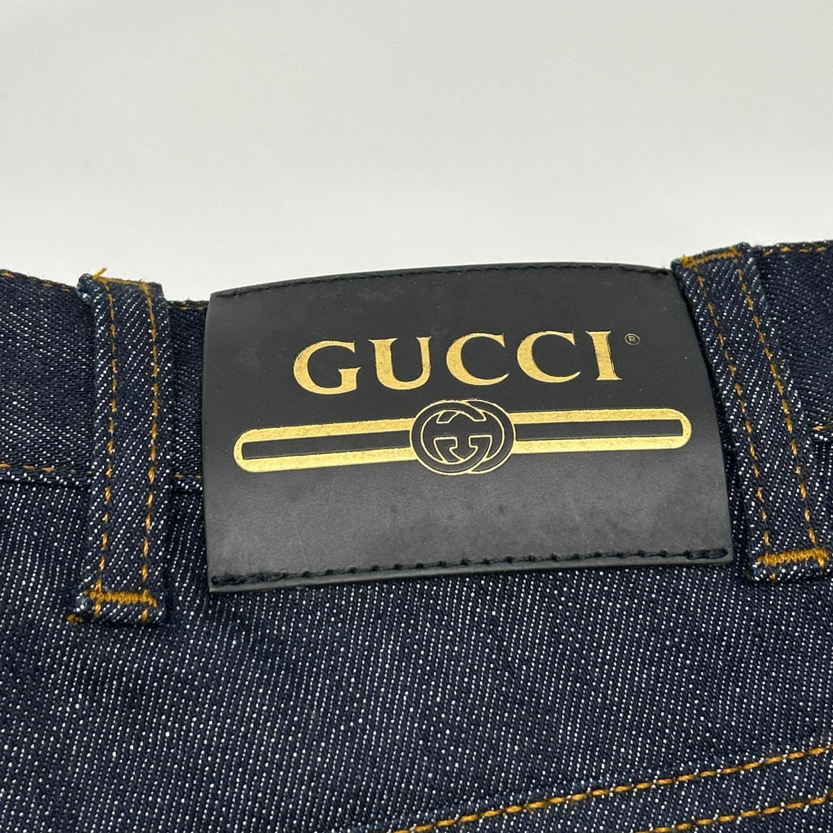 GUCCI グッチ 623953 インディゴ レザーパッチ ストレートデニムパンツ ボトムス