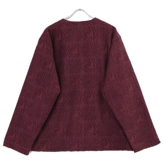 SASQUATCHfabrix. サスクワァッチファブリックス 【×Needles】23AW-SY9-070 ボルドー ライオン柄ベルベットレーススナップカーディガンジャケット ジャケット