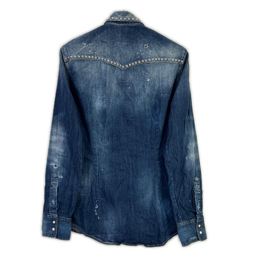 DSQUARED2 ディースクエアード S74DM0008 インディゴ スタッズダンガリーデニムウエスタンシャツ トップス