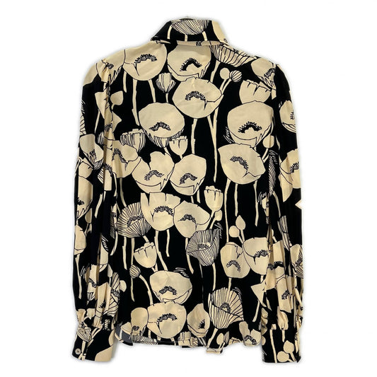 GUCCI グッチ 652693 ベージュ×ブラック ポピープリントシルクシャツ トップス