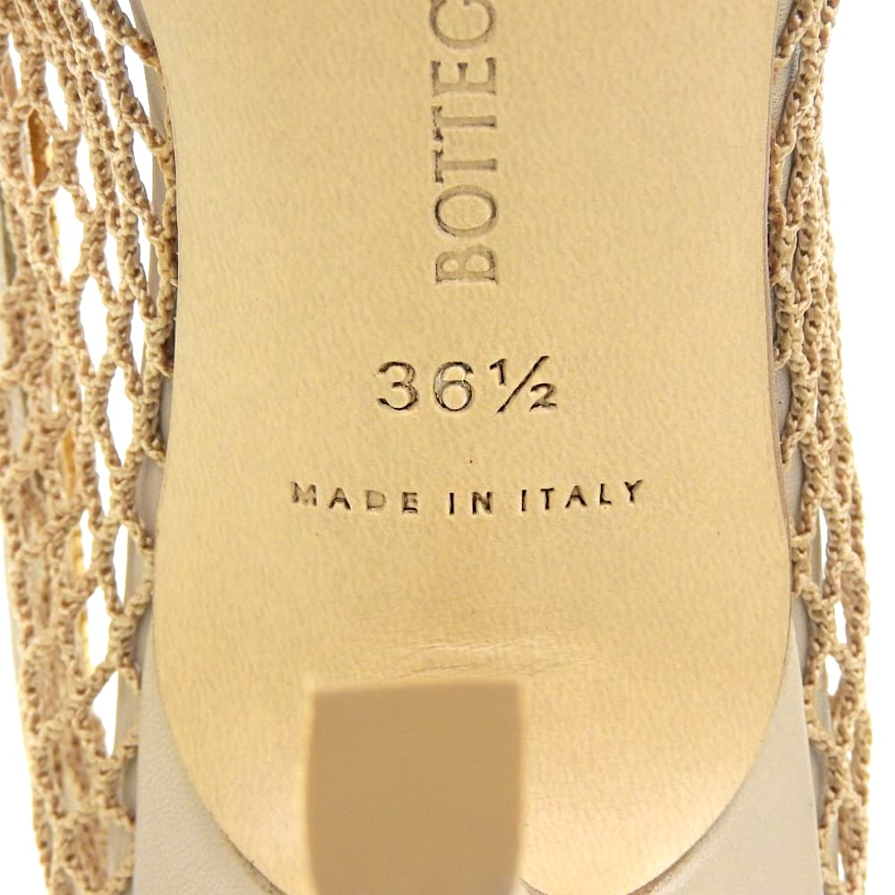 BOTTEGA VENETA ボッテガヴェネタ 美品 メッシュ×レザー スクエアトゥストレッチチェーンパンプス シューズ ベージュ 36 1/2 578321 シューズ